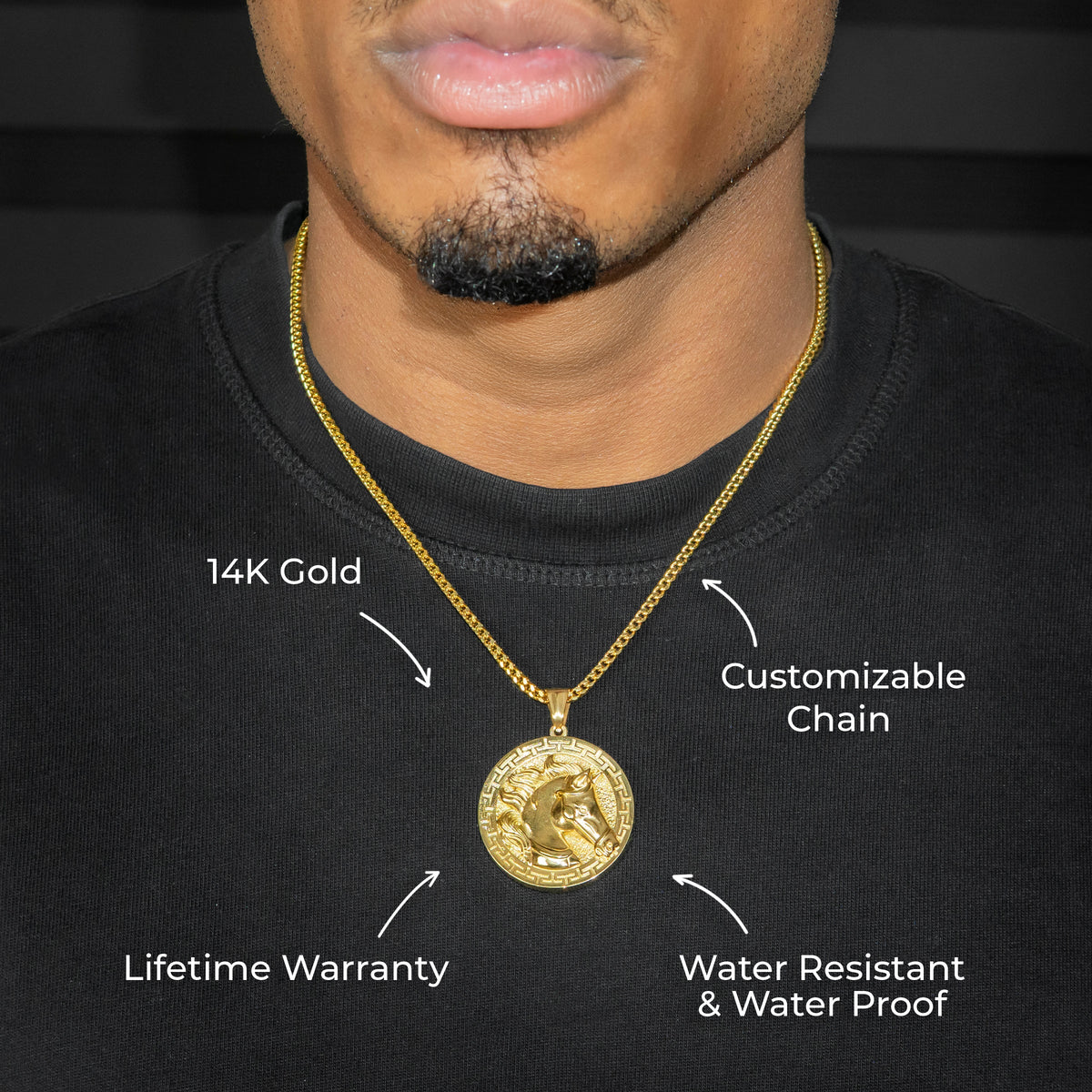 Mens Jewelry - 14K Gold Horse Necklace | Appx. 13 Grams