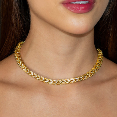 Womens Jewelry - Solid Gold Iced Out VVS Franco Chain ( 8 Mm )