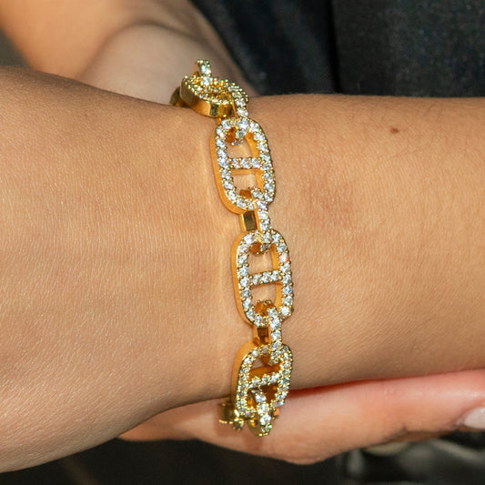 Gold Jewelry - Womens 14K Gold Iced Out VVS Tennis Mariner Bracelet