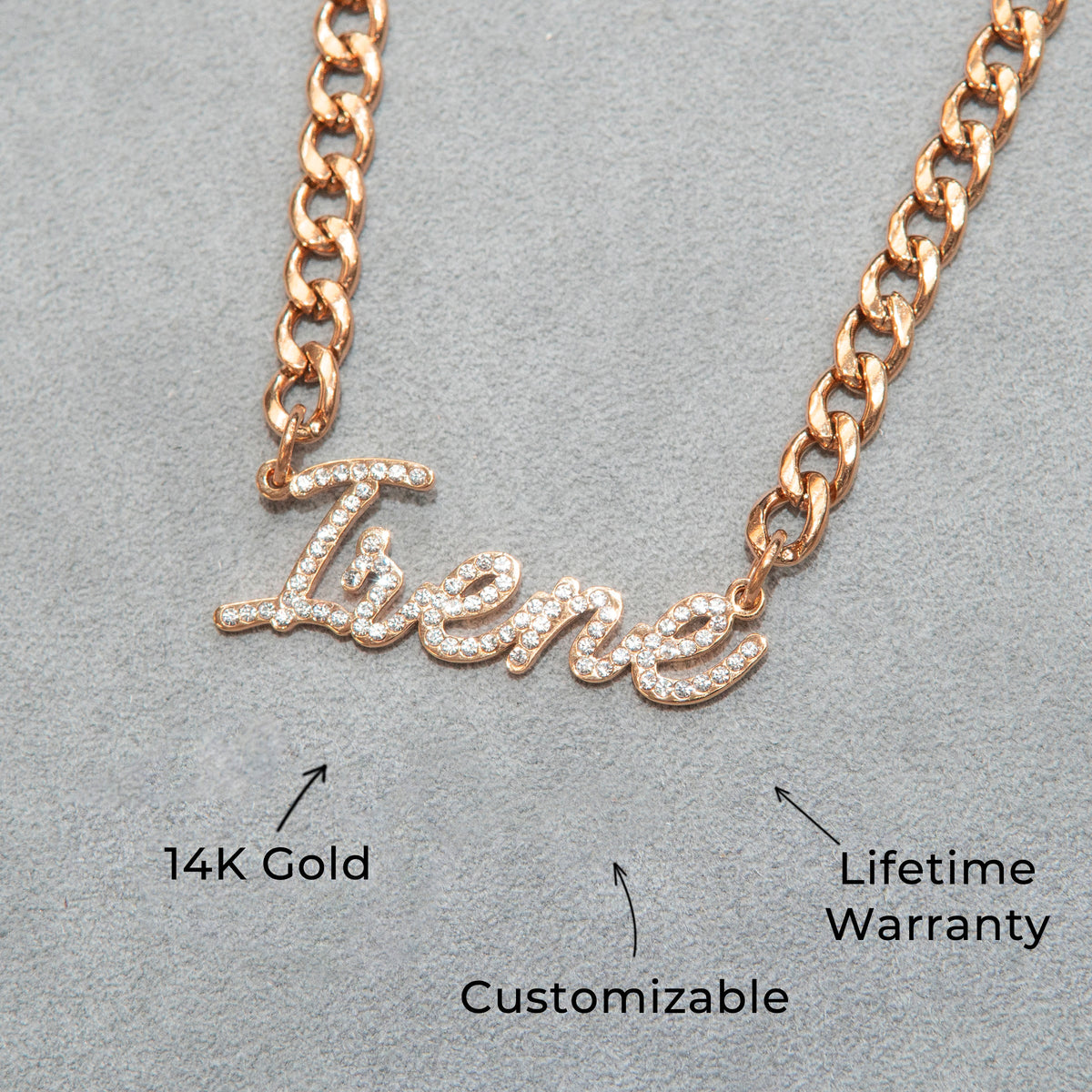 Women Jewelry - Rose Gold Iced Out VVS Name Necklace | Style # N27
