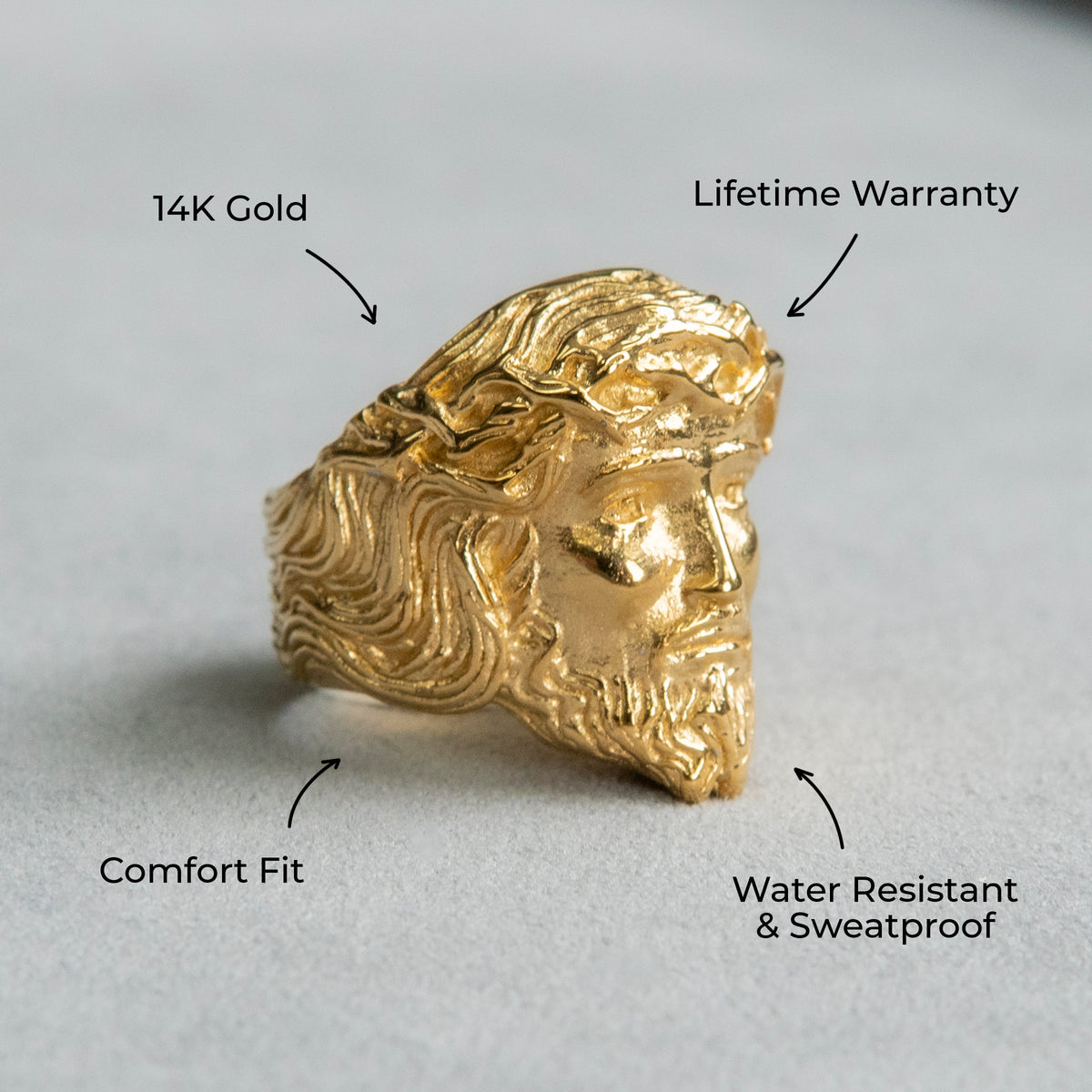 Mens Jewelry - Jesus Head Gold Pinky Ring | 19 Grams