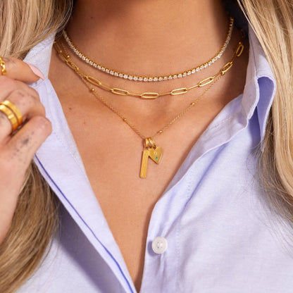 Custom Stamped Bar Pendant Necklace (Gold)