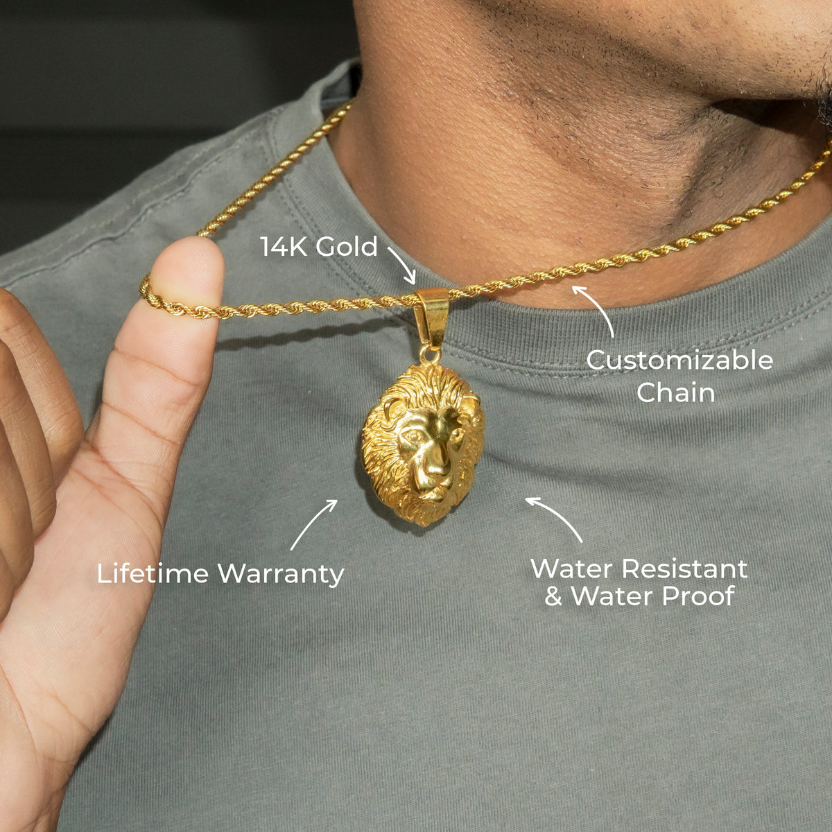 Mens Jewelry - 14K Gold Lion Head Necklace | Appx. 16 Grams