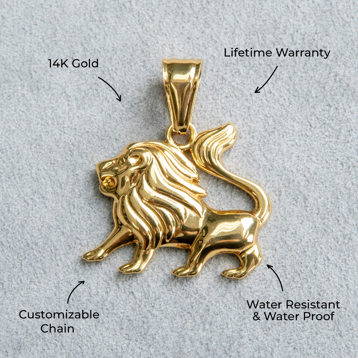 Mens Jewelry - 14K Gold Lion Necklace | Appx. 8.4 Grams