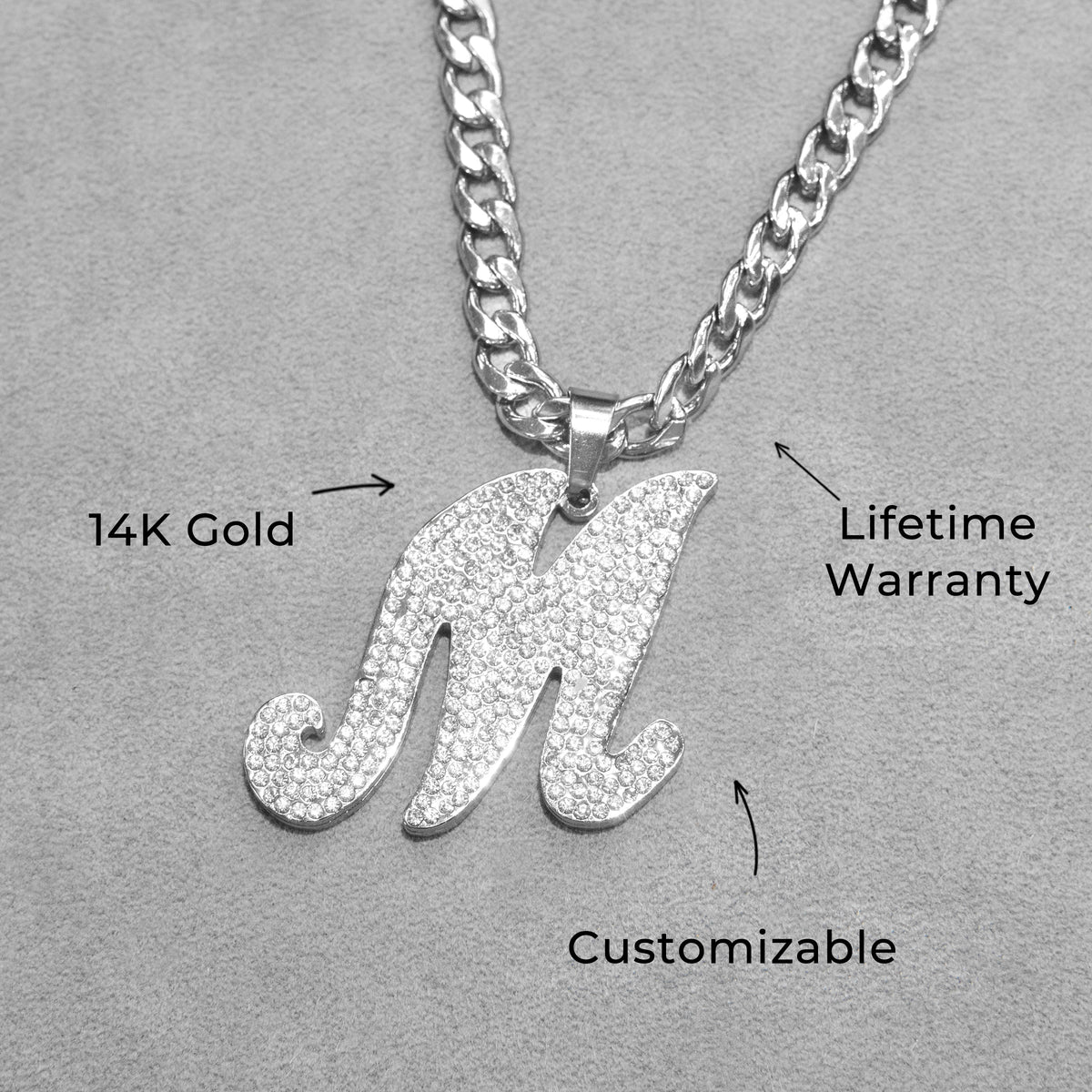 Women Jewelry - White Gold Initial Iced Out VVS Necklace | Style # 48