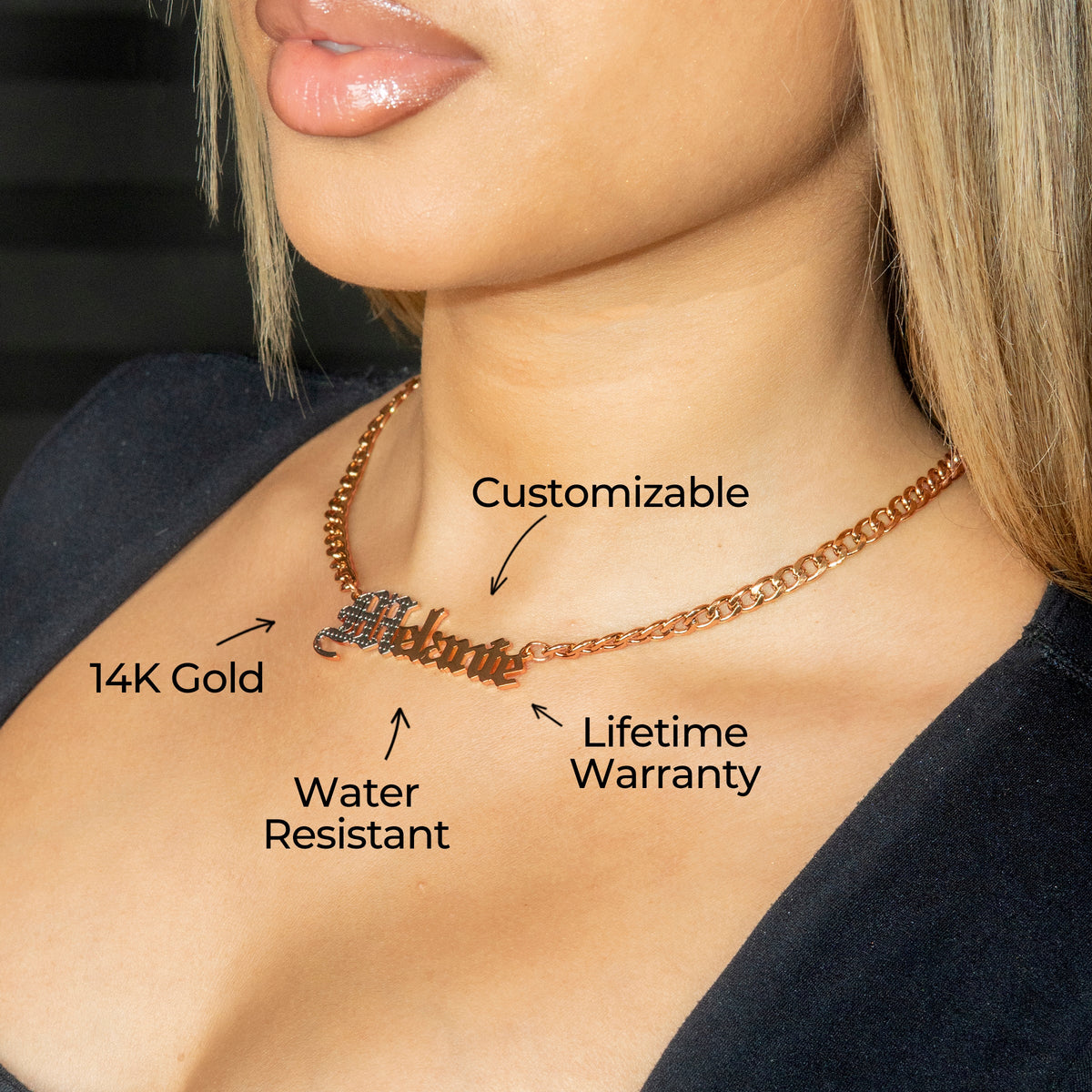 Women Jewelry - Rose Gold Name Necklace | Style # N09