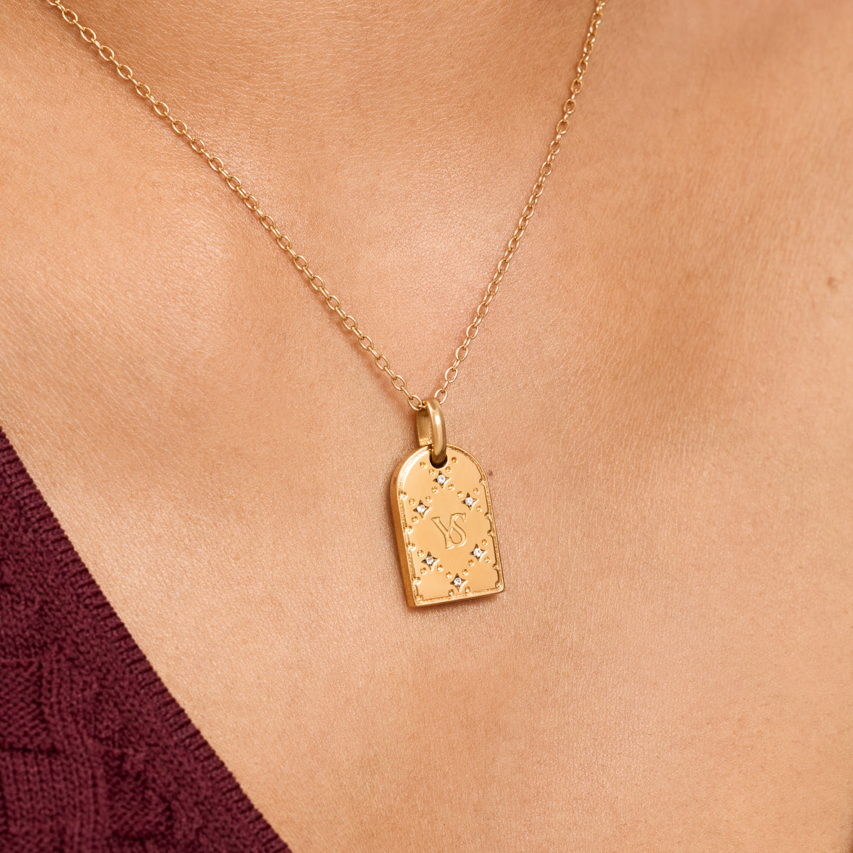 Monogram Double Initial Tag Necklace (Gold)