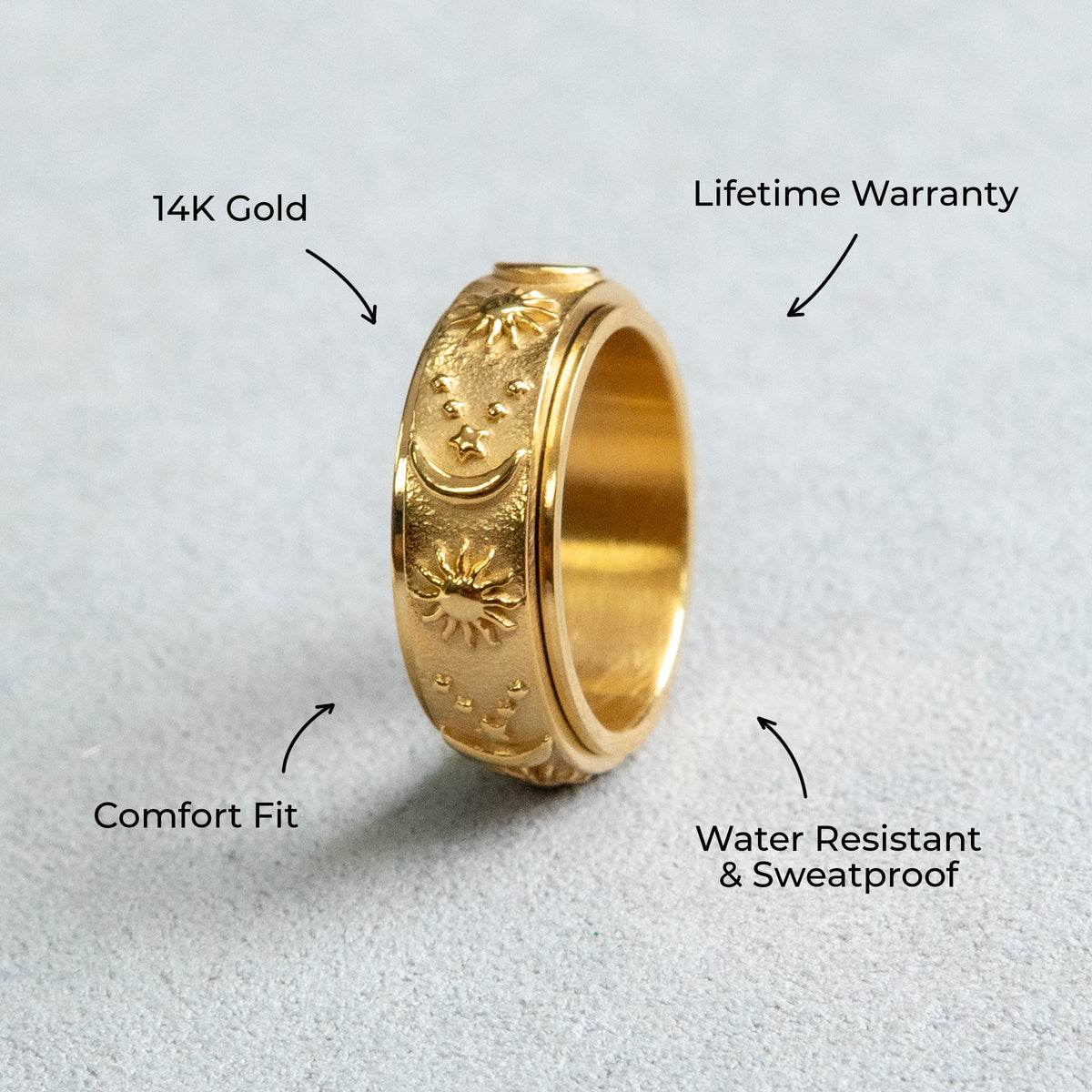 Mens Jewelry - Sun & Moon Gold Wedding Ring | 9 Grams