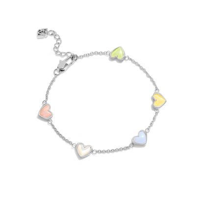 Multi Pastel Mini Hearts Bracelet (Silver)