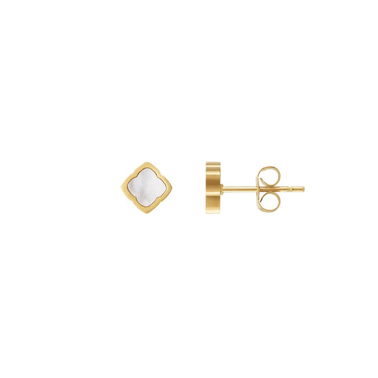 Mini Pearl Clover Stud Earrings (Gold)
