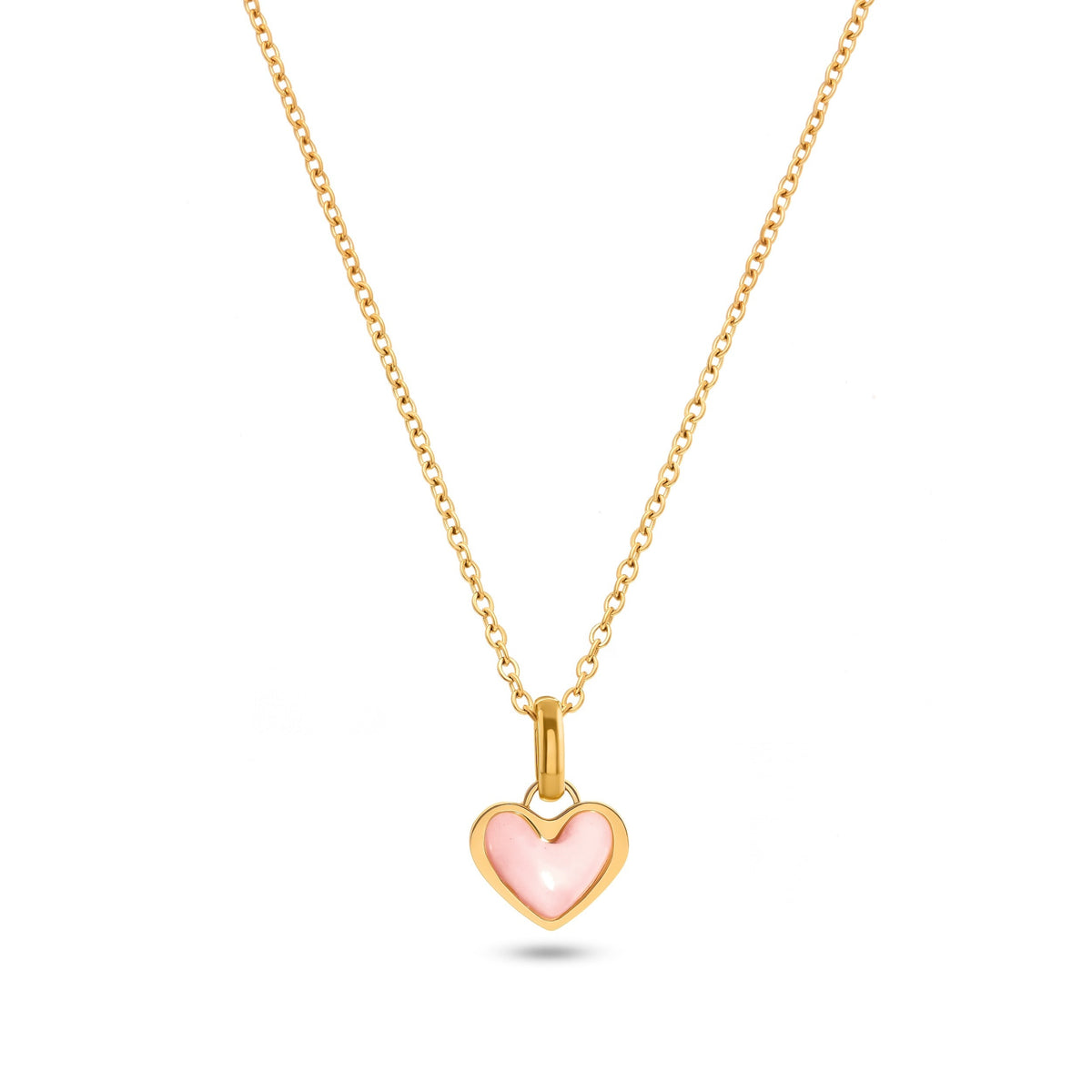 Pale Pink Opal Heart Necklace (Gold)