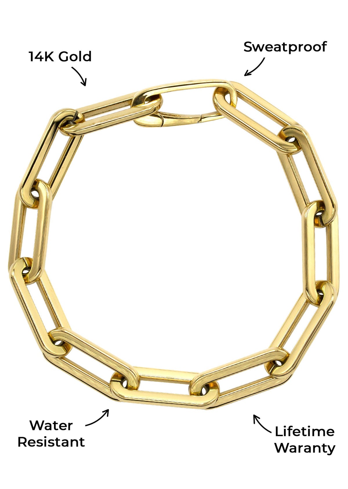 Gold Jewelry -  Mens 14K Gold Paperclip Bracelet