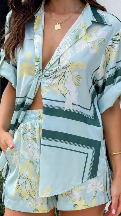 Alma Shorts - Aqua/Yellow Print