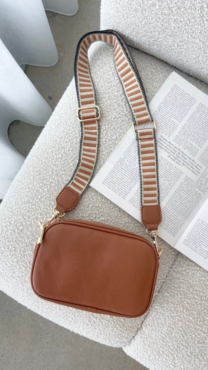 Bella Striped Webbing Camera Bag - Tan