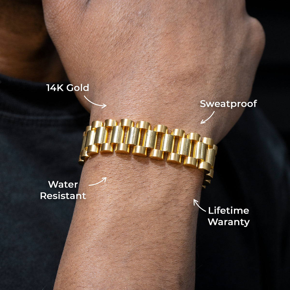 Gold Jewelry -  Mens 14K Gold Presidential Band Bracelet