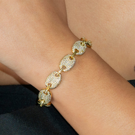 Gold Jewelry - Womens 14K Gold Iced Out VVS Puff Bracelet