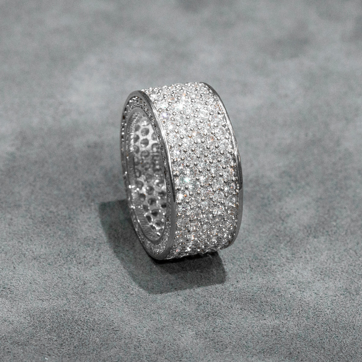 Mens Jewelry - 14K White Gold Iced Out VVS Eternity Ring | 11.4 Grams