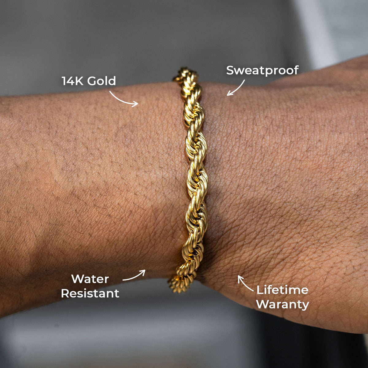 Gold Jewelry -  Mens 14K Gold Solid Rope Bracelet