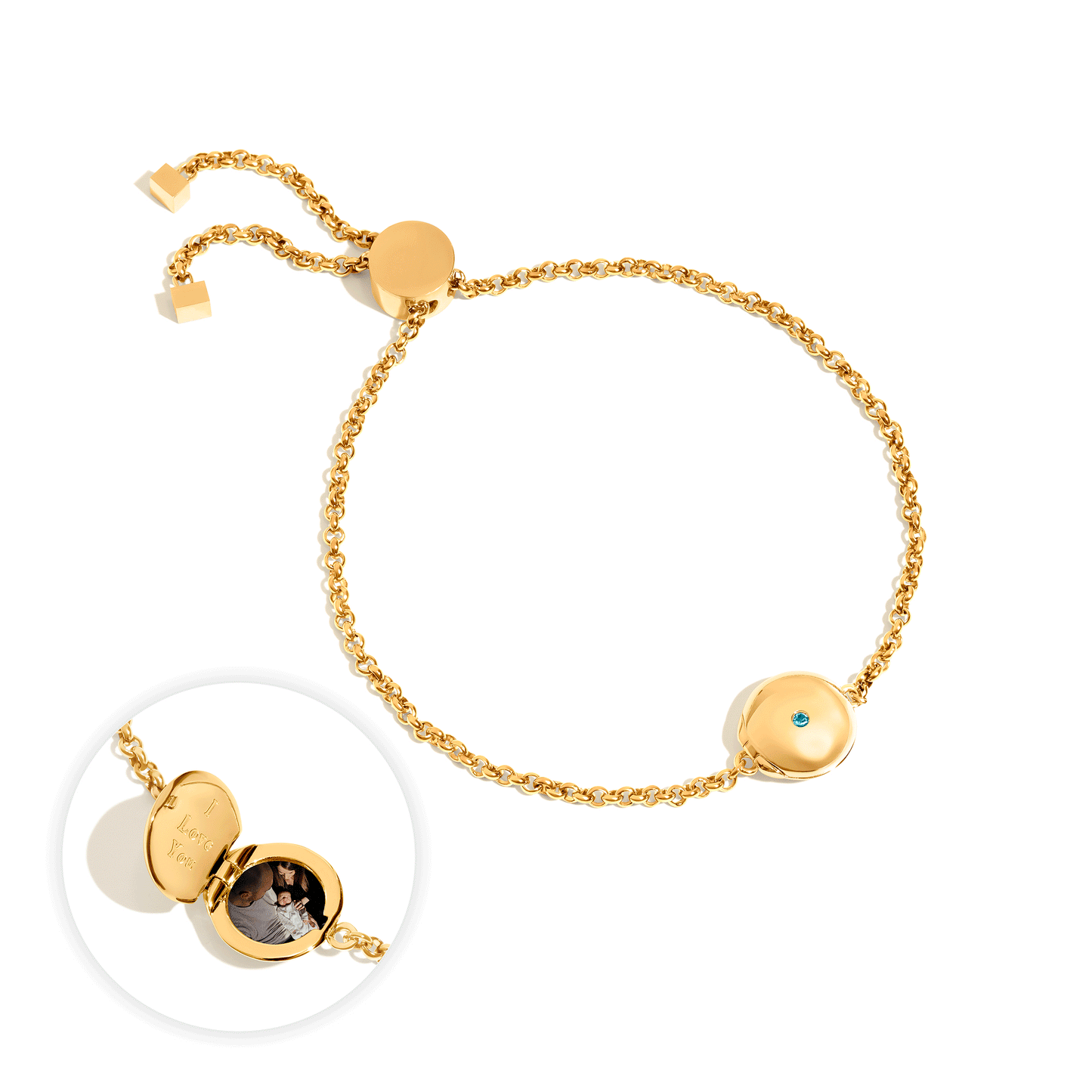 Round Photo Locket Bracelet (Gold)
