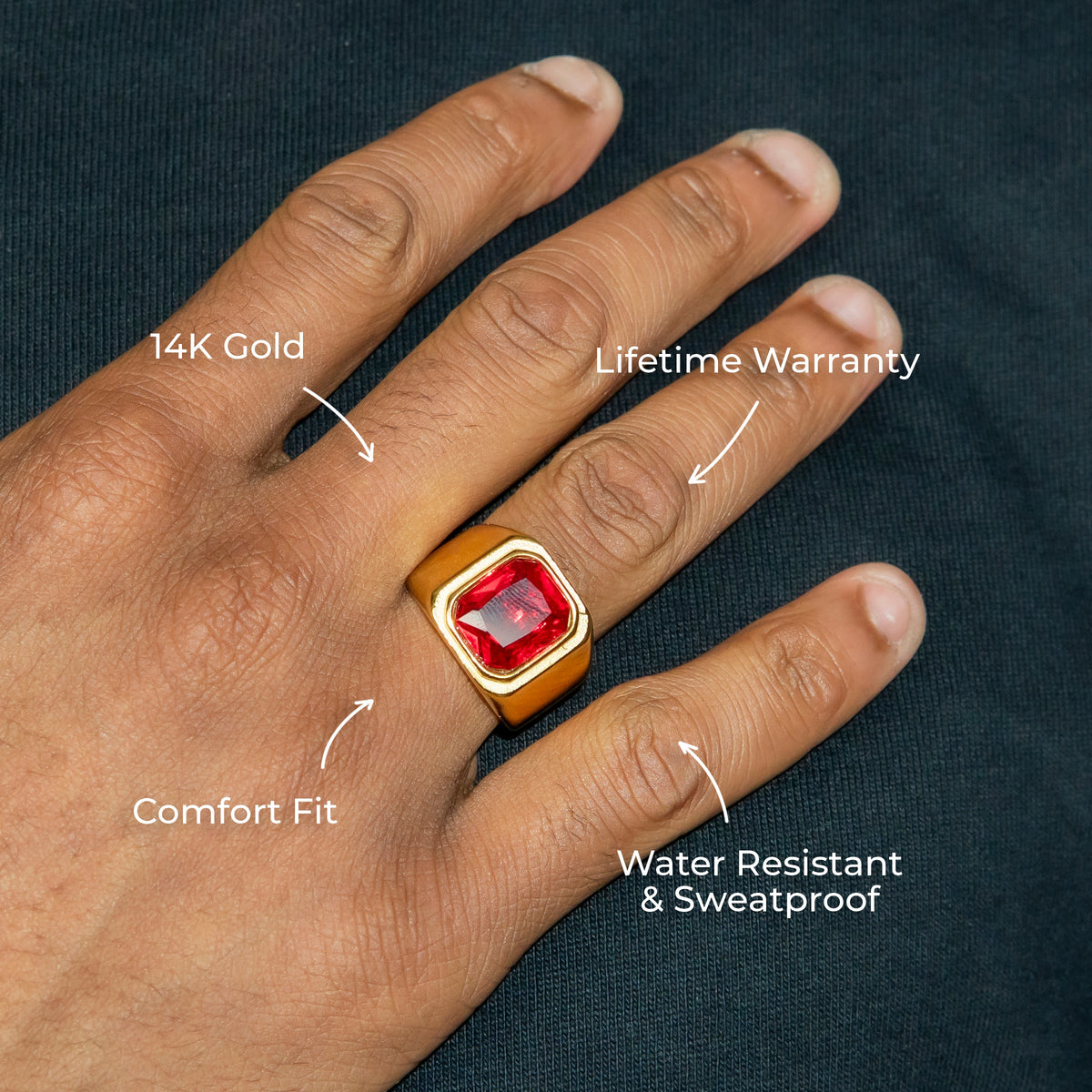 Mens Jewelry - Ruby Gold Pinky Ring | 15 Grams