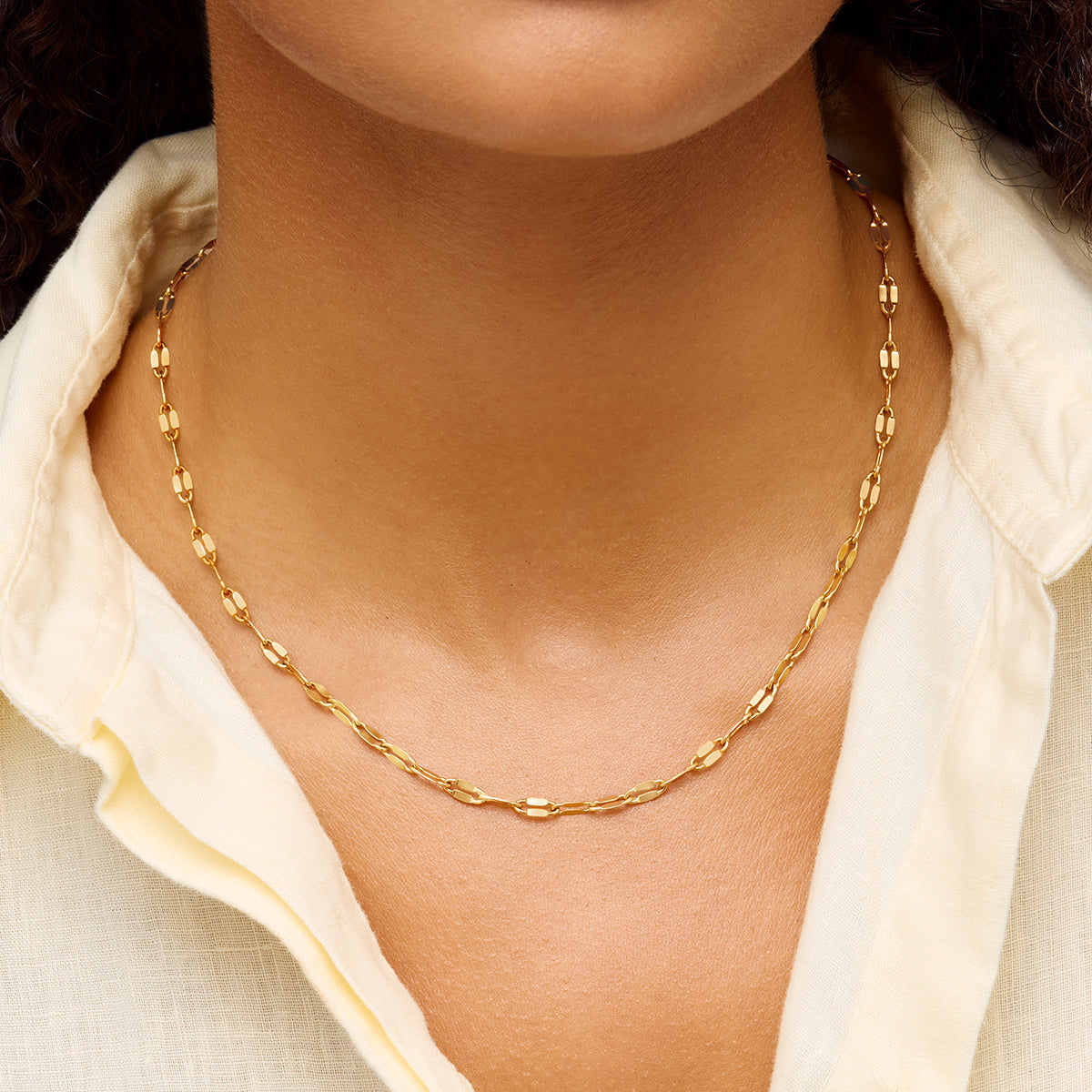 Paperclip Diamond Cut Chain Necklace (Gold)