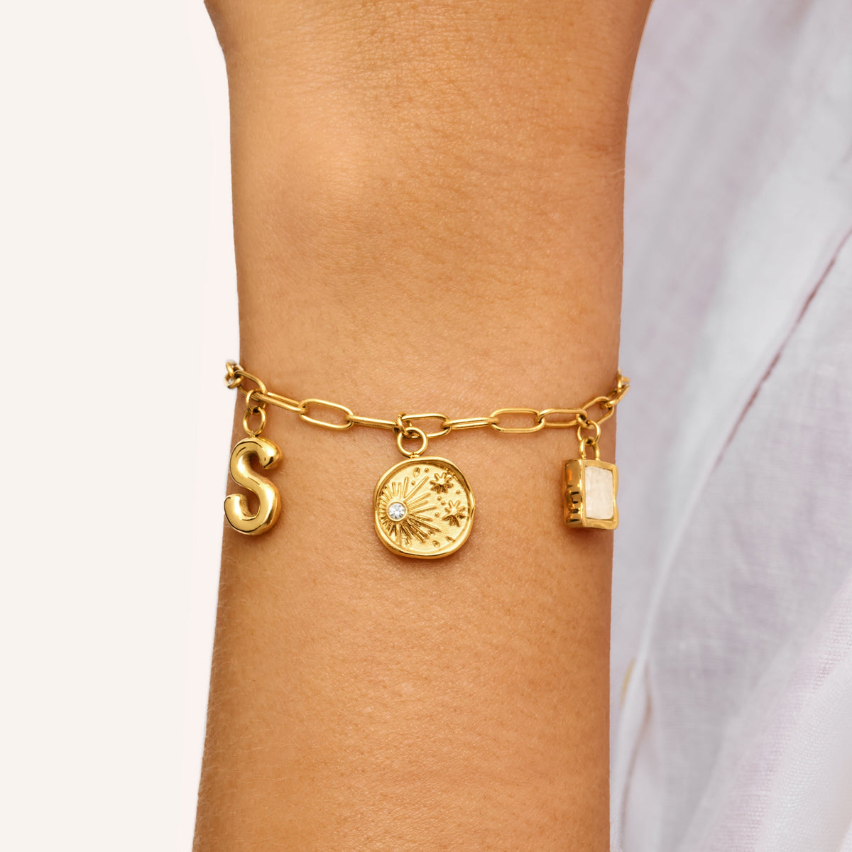 Custom Hanging Ocean Charm Bracelet (Gold)