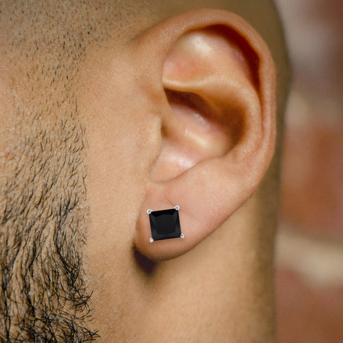 Mens Jewelry - Silver Square Black Iced Out VVS Stud Earrings for Men | Appx. 2.5 Grams