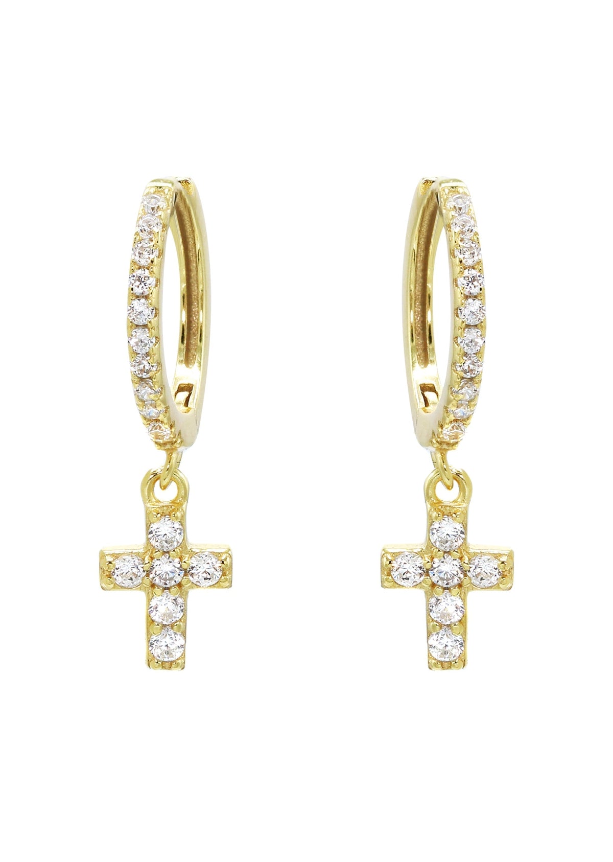 Mens Jewelry - Gold Cross Iced Out VVS Hoop Earrings for Men | Appx. 1.3 Grams