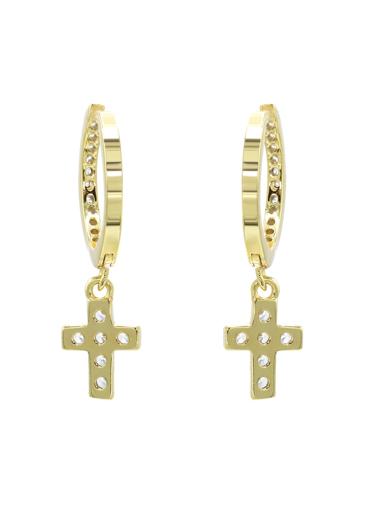Mens Jewelry - Gold Cross Iced Out VVS Hoop Earrings for Men | Appx. 1.3 Grams