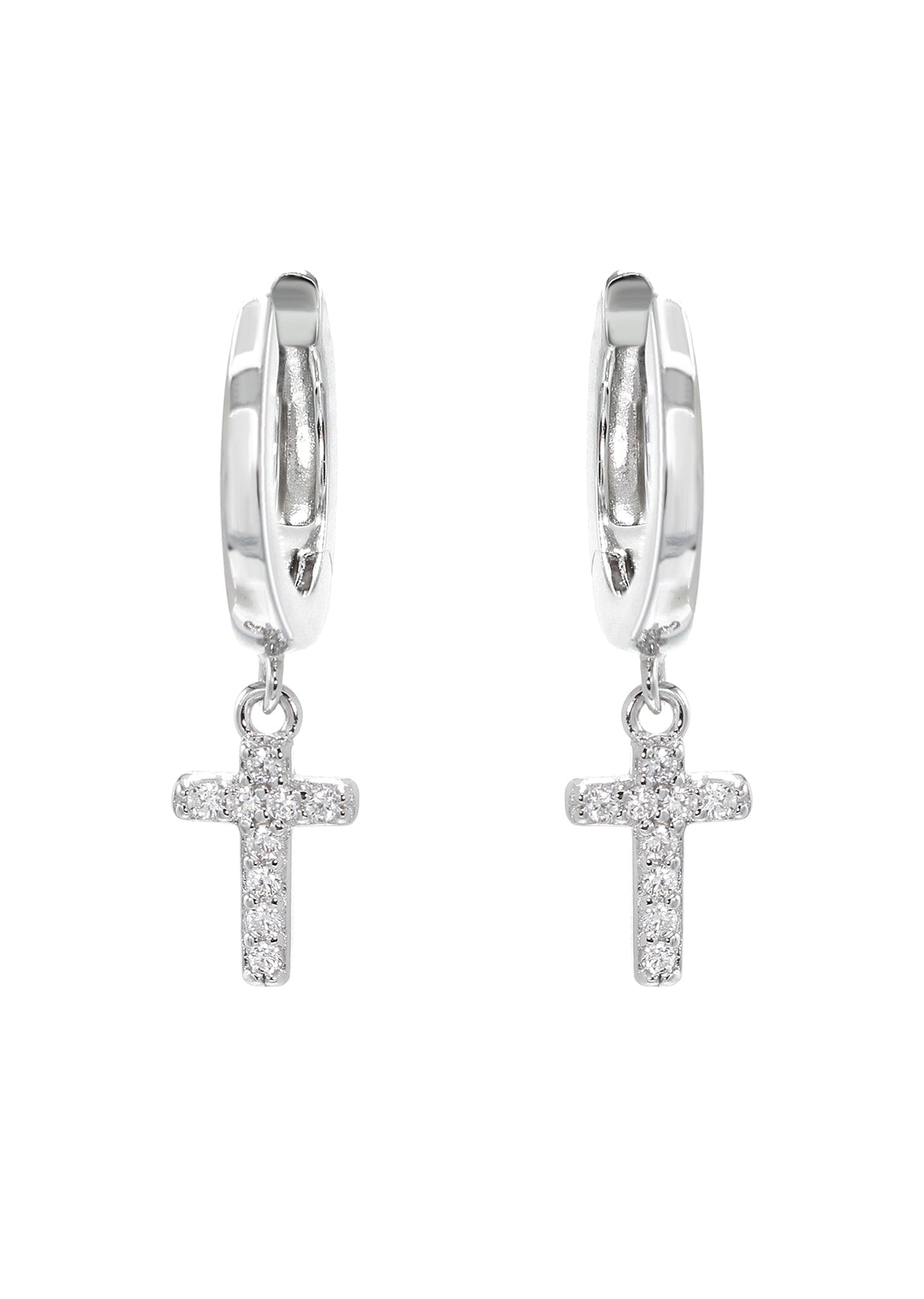 Mens Jewelry - Silver Iced Out VVS Hoop Cross Earring for Men | Appx. 2 Grams