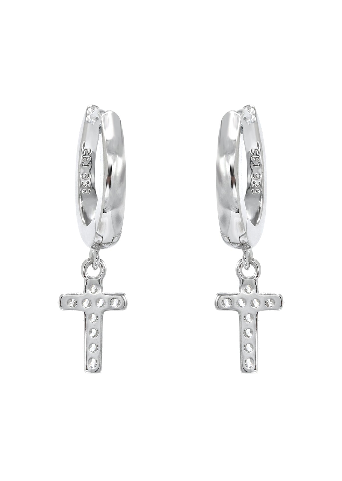 Mens Jewelry - Silver Iced Out VVS Hoop Cross Earring for Men | Appx. 2 Grams