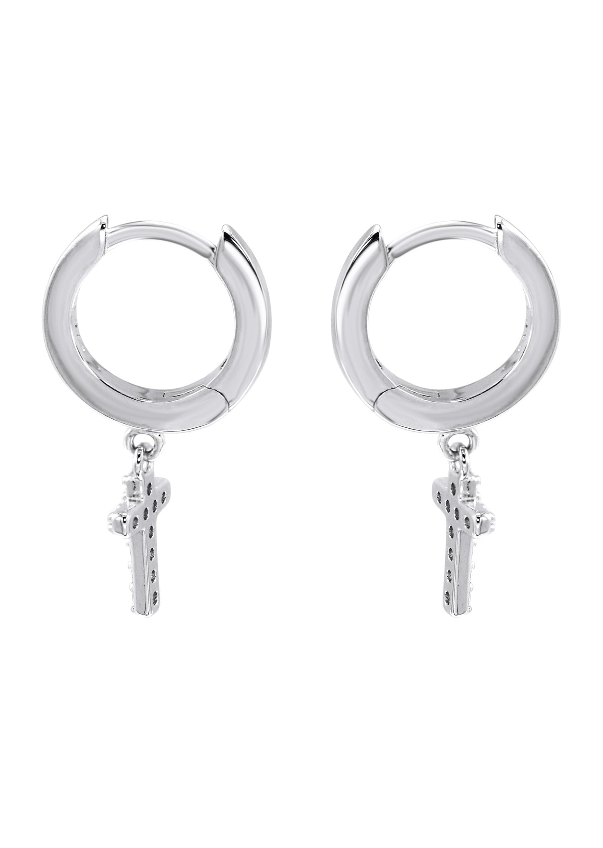 Mens Jewelry - Silver Iced Out VVS Hoop Cross Earring for Men | Appx. 2 Grams
