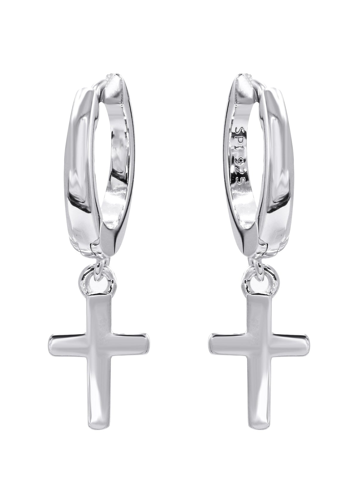 Mens Jewelry - Silver Iced Out VVS Hoop Cross Earrings for Men | Appx. 2 Grams