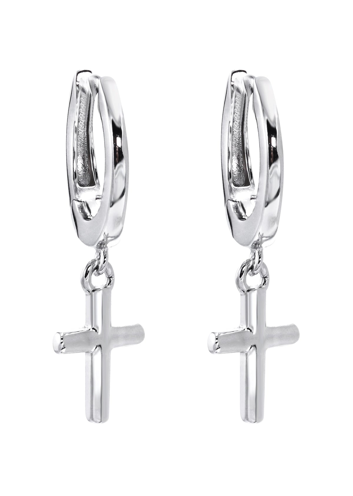 Mens Jewelry - Silver Iced Out VVS Hoop Cross Earrings for Men | Appx. 2 Grams