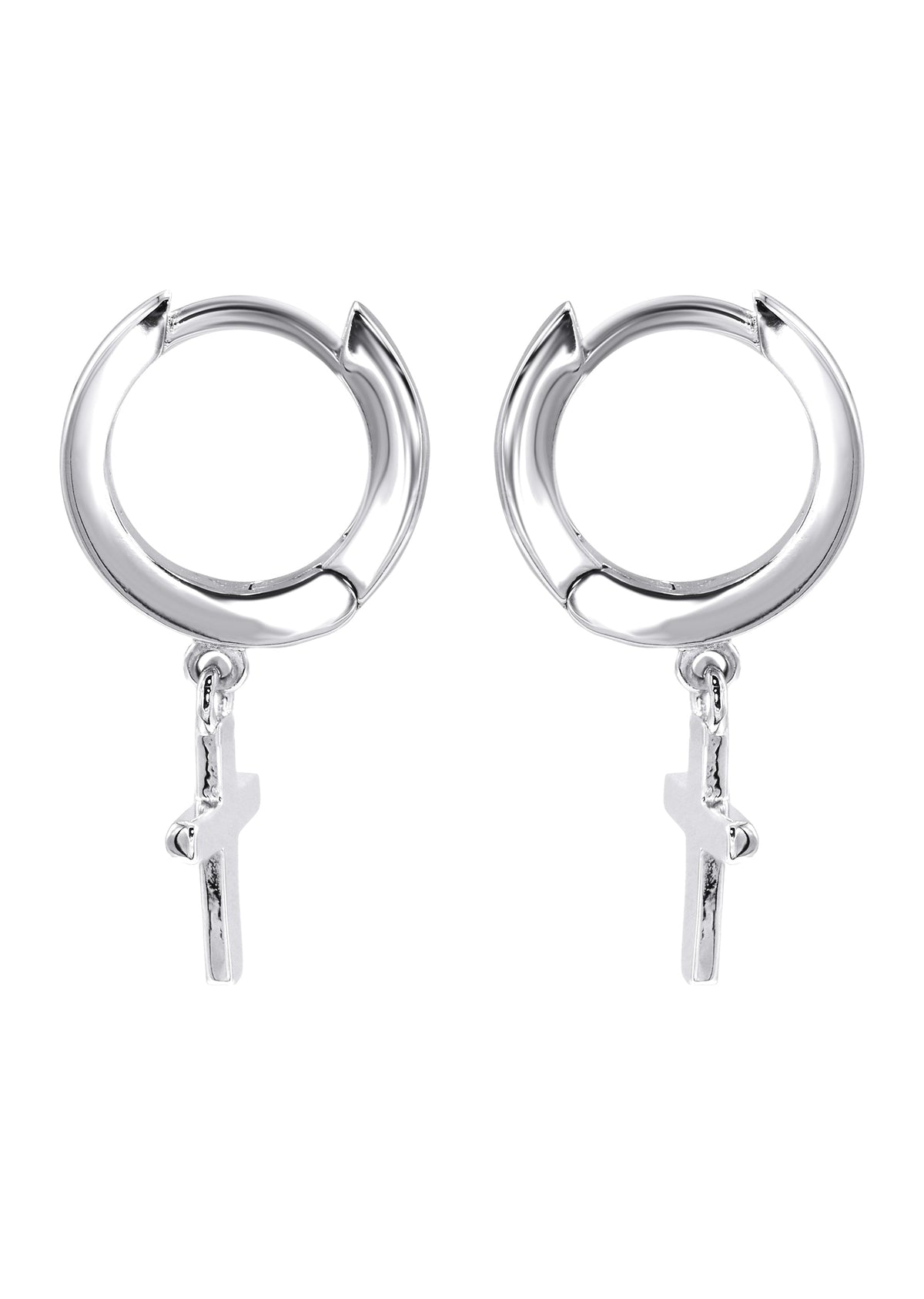 Mens Jewelry - Silver Iced Out VVS Hoop Cross Earrings for Men | Appx. 2 Grams