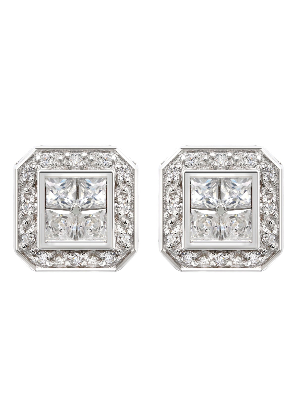 Mens Jewelry - Silver Square Halo Iced Out VVS Stud Earrings for Men | Appx. 5 Grams