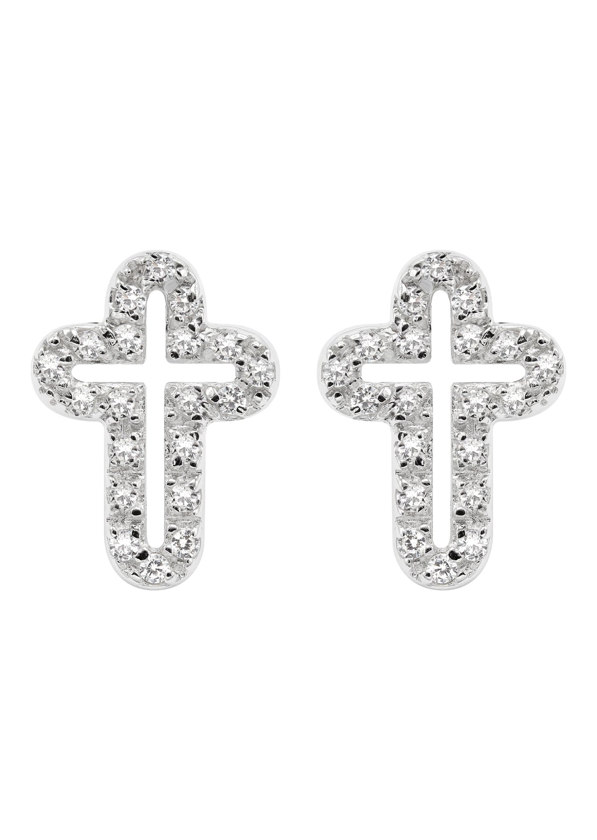 Mens Jewelry - Silver Open Cross Iced Out VVS Stud Earrings for Men | Appx. 2 Grams