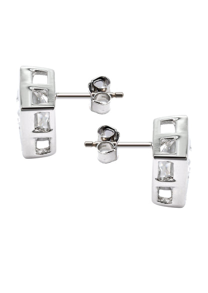 Mens Jewelry - Silver Iced Out VVS Stud Earrings for Men | Appx. 5.4 Grams