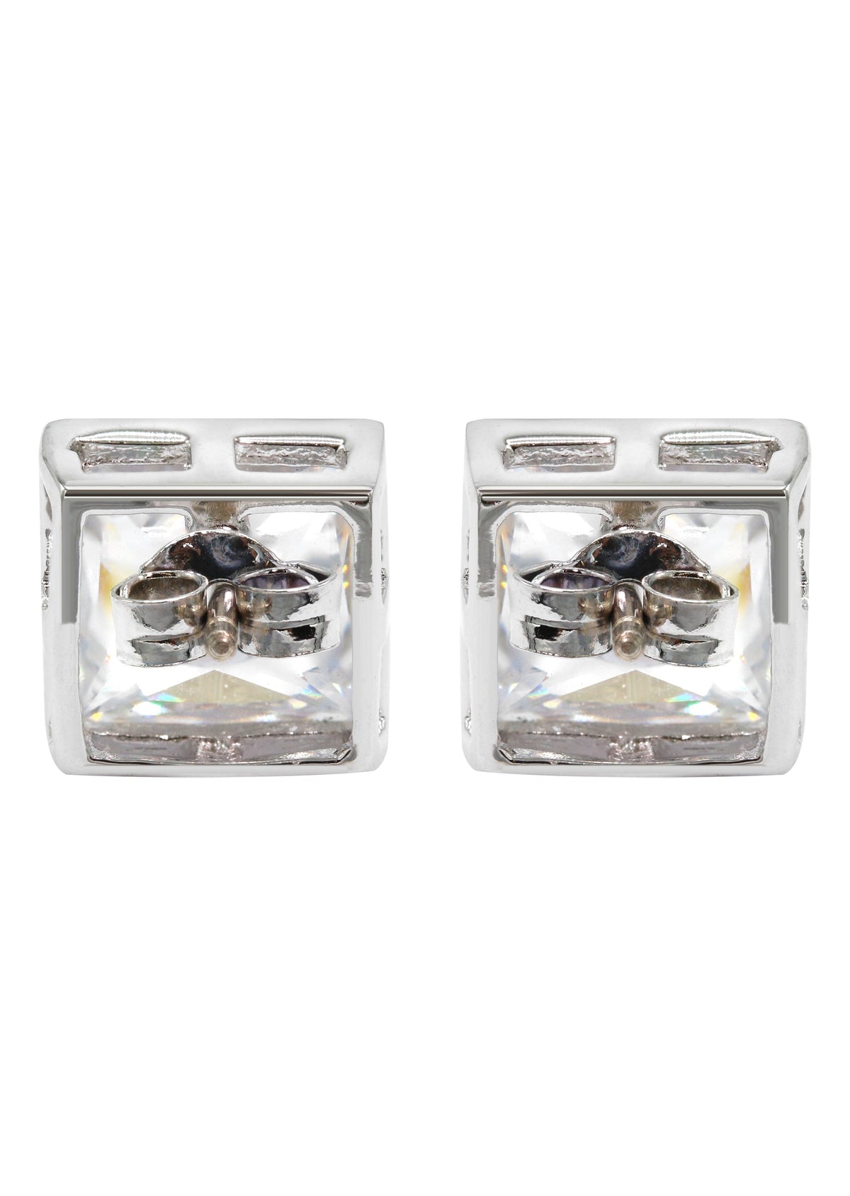 Mens Jewelry - Silver Iced Out VVS Stud Earrings for Men | Appx. 5.4 Grams