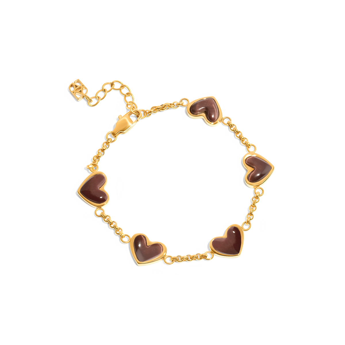 Chocolate Brown Multi Heart Bracelet (Gold)