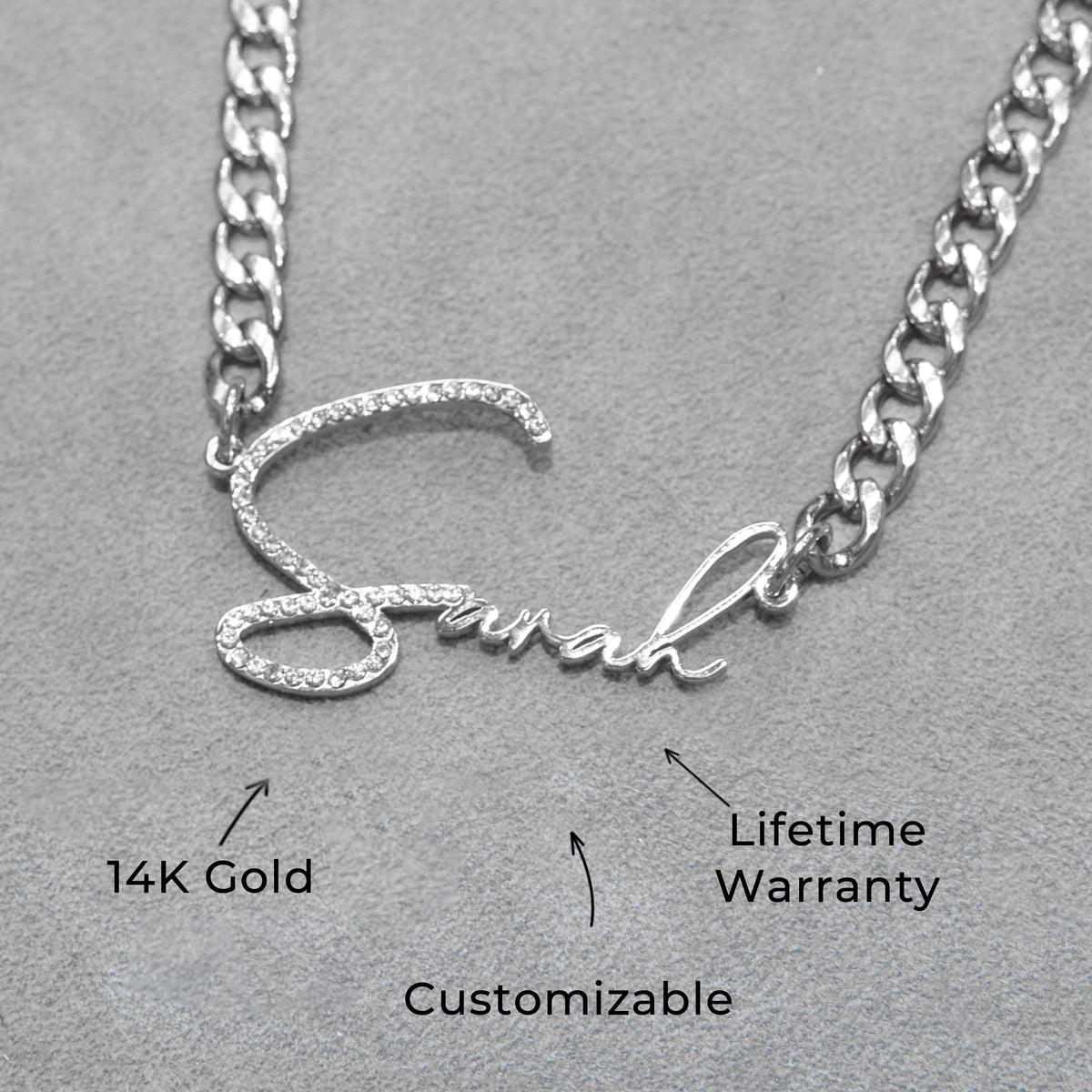 Women Jewelry - White Gold Iced Out VVS Name Necklace | Style # N45
