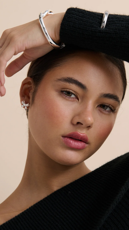Bow Stud Sterling Silver Plated Earrings - Silver