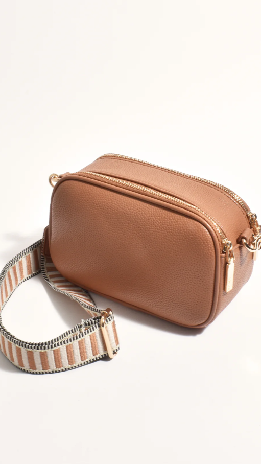 Bella Striped Webbing Camera Bag - Tan