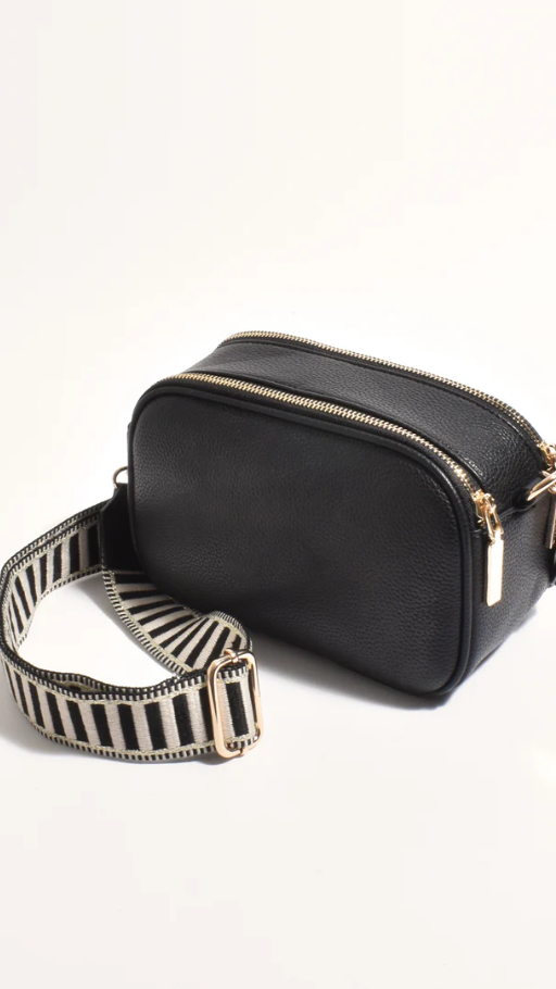 Bella Striped Webbing Camera Bag - Black