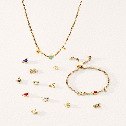 Made Mine Initials & Birthstone Necklace (Gold)