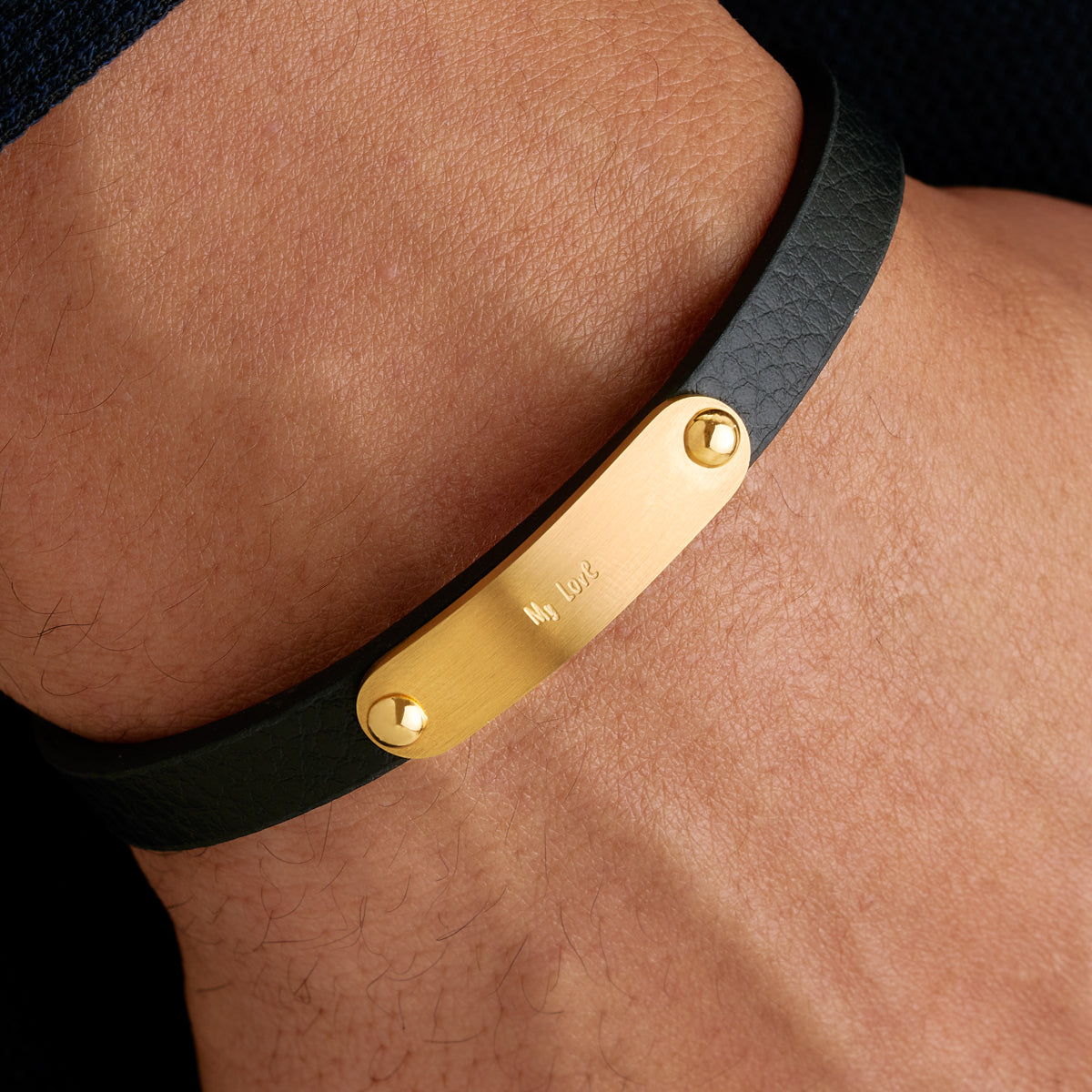 Custom Handwritten Men's Leather Bracelet (Gold)