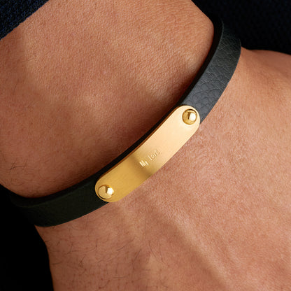 Custom Handwritten Men's Leather Bracelet (Gold)
