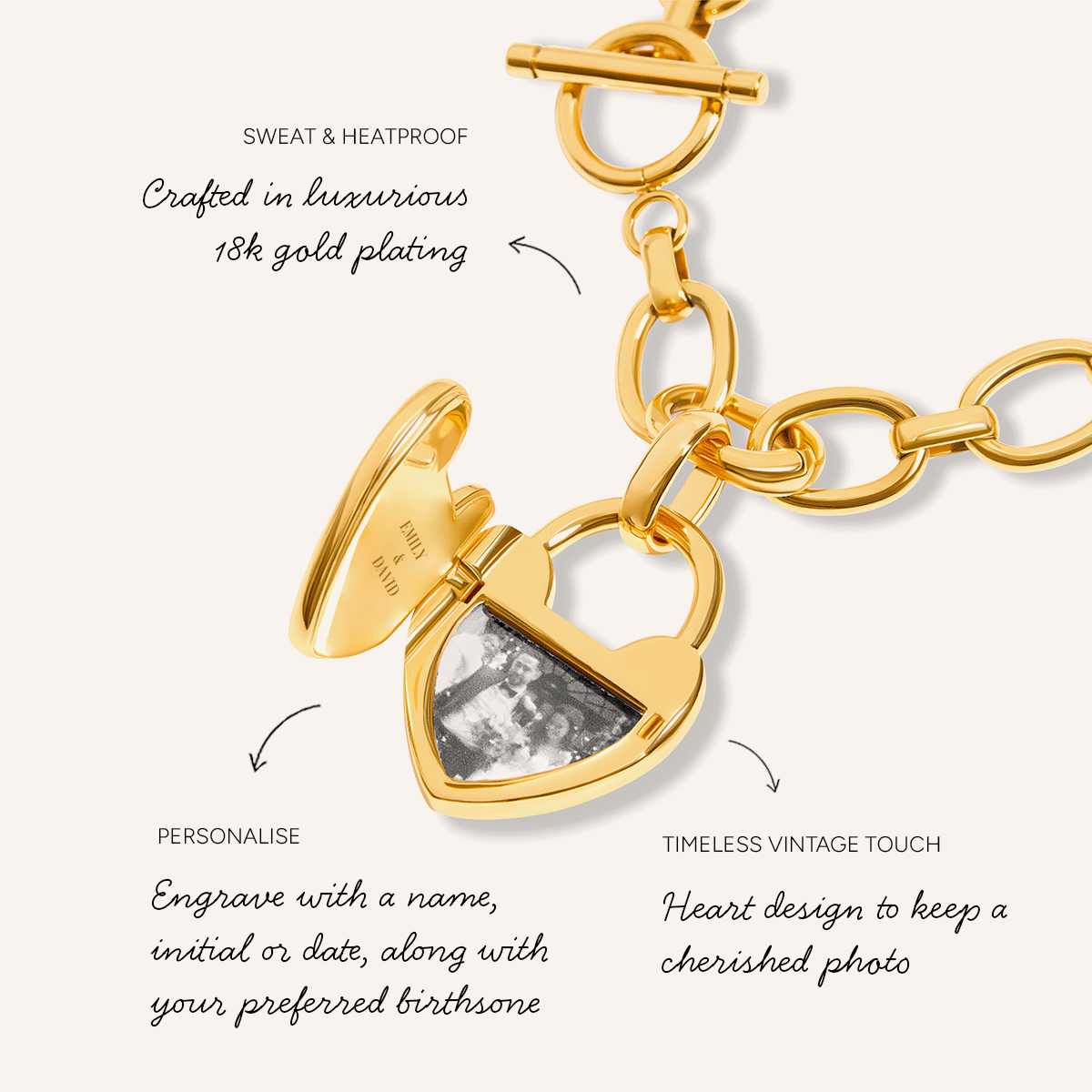 Mini Photo Love Locket Necklace (Gold)