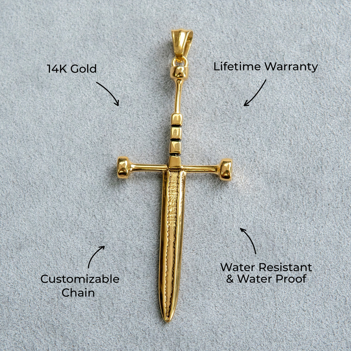 Mens Jewelry - 14K Gold Sword Necklace | Appx. 7.2 Grams