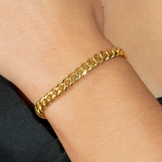 Gold Jewelry - Womens 14K Gold Solid Miami Cuban Link Bracelet